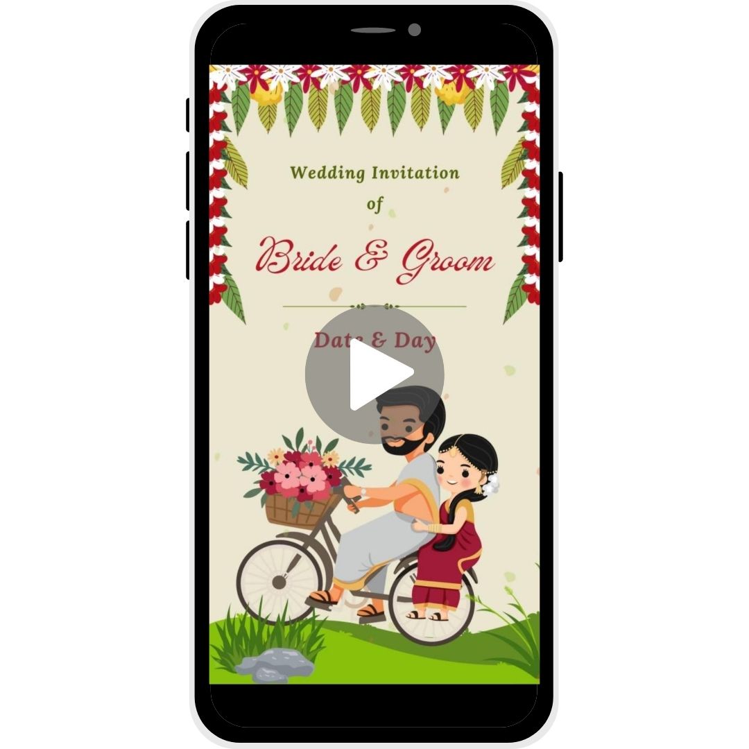 Joyful Journey Tamil Wedding Invitation Video featuring bride and groom on a cycle.