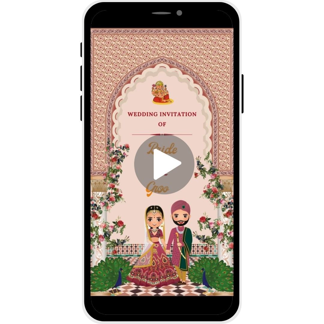 Eternal Union Gujarati Wedding Invitation Video - Bride and Groom Illustration