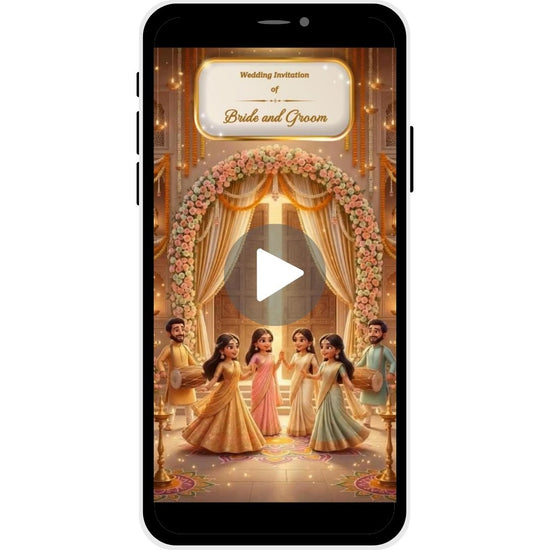 AI 3D wedding invitation video with festive floral decor, dancing couple and wedding celebration theme