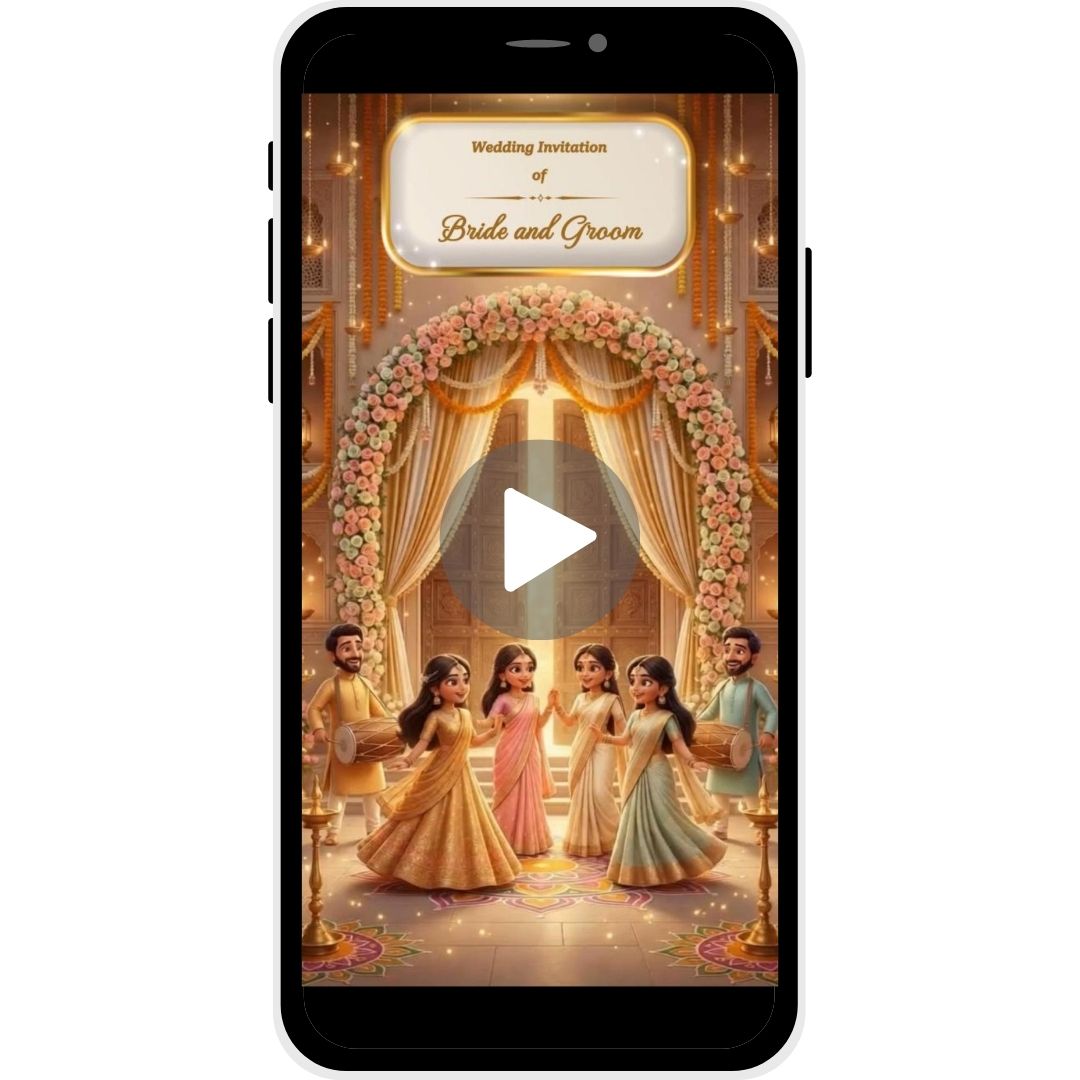 AI 3D wedding invitation video with festive floral decor, dancing couple and wedding celebration theme