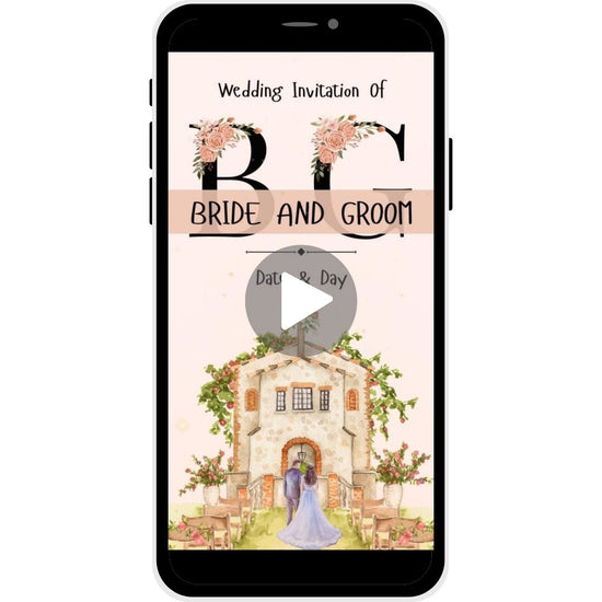 Chapel Charm Christian Wedding Invitation featuring bride and groom outside a chapel