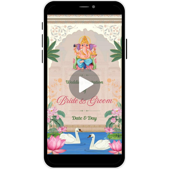 Sacred Union Hindu wedding invitation video with Lord Ganesha and swans.