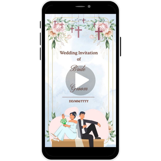 Graceful Vows Christian Wedding Invitation Video with floral designs, crosses, bride and groom names, and wedding date.