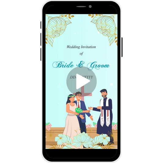 Heavenly Bond Christian Wedding Invitation Video featuring a couple with the priest, floral decorations, bride and groom names, and wedding date.